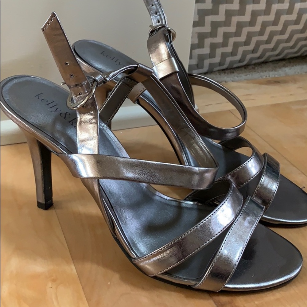 Strapped silver heels